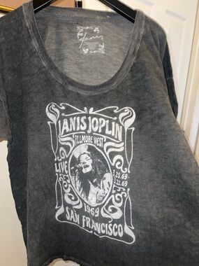 Janis joplan Heather Charcoal Graphic Tee with White Print M oversized